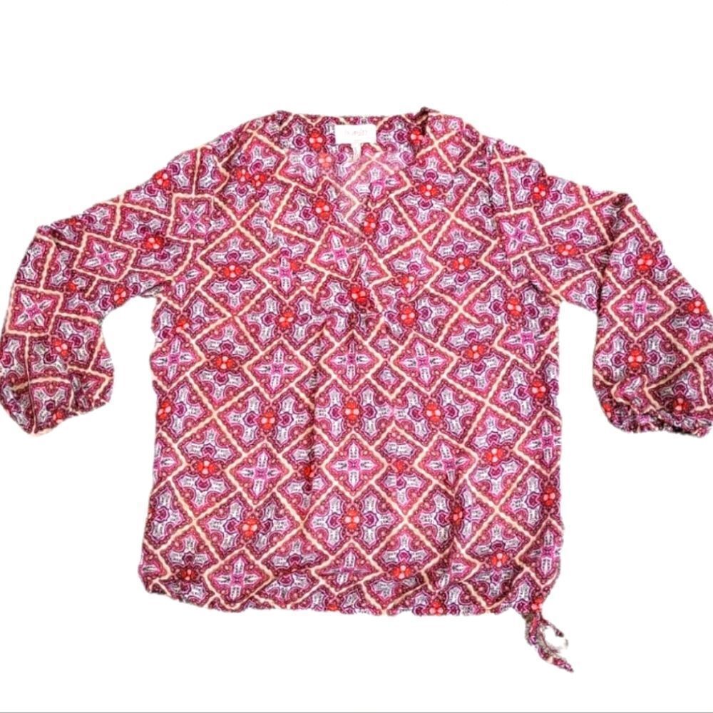 EC LAUNDRY BY SHELLI SEGAL BOHO LONG SLEEVE TIE ON THE BOTTOM BLOUSE SZ.S